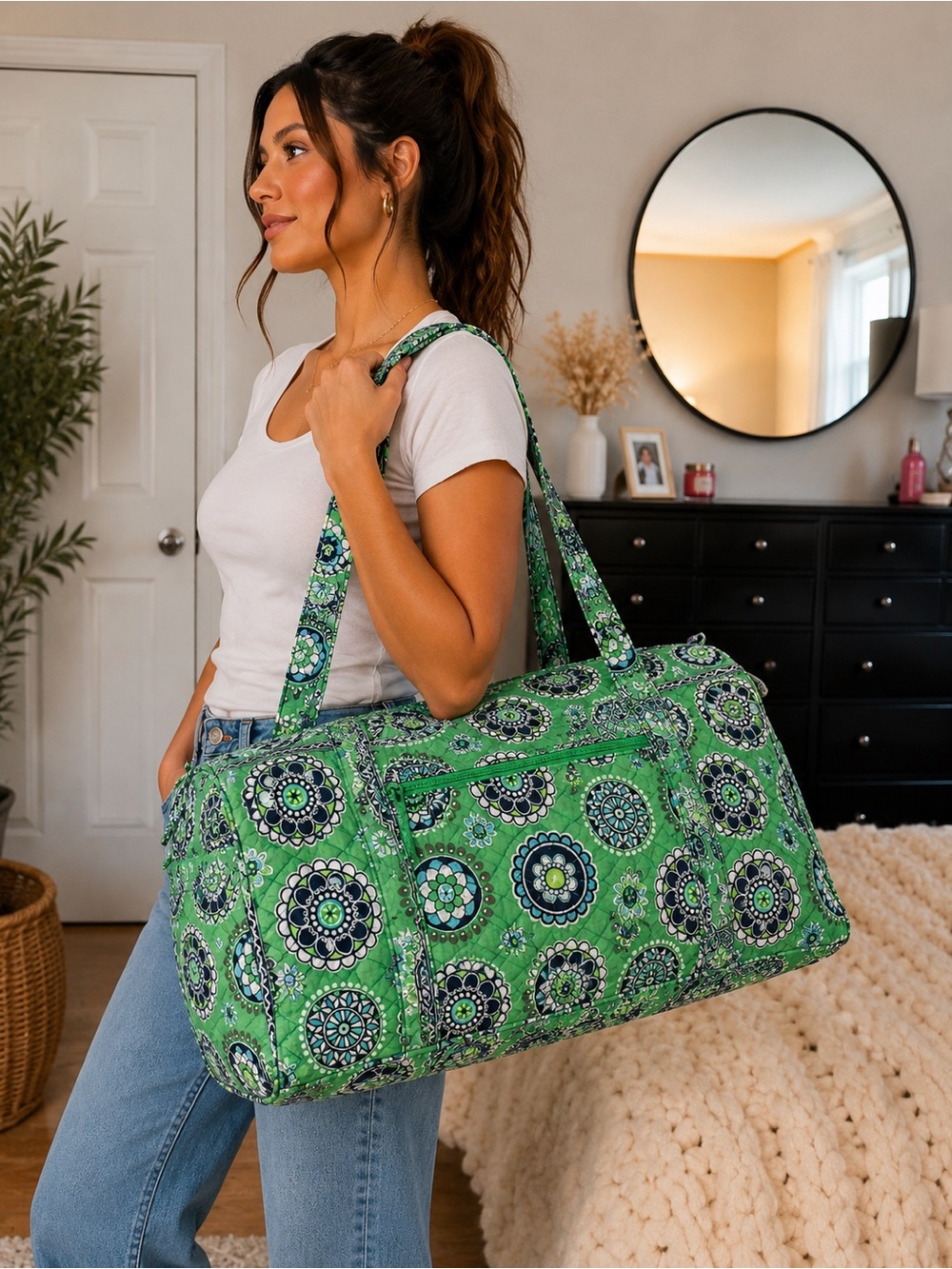 Vera Bradley Green Quilted Floral Medallion Weekender